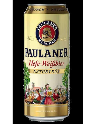 Пиво Пауланер / Хефе-вайссбир Натуртрюб Германия нефильтрованное светлое банка 0.5л 5,5% 